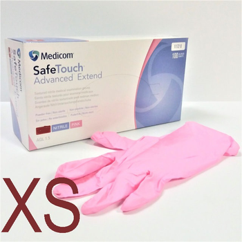 Перчатки нитриловые неопудренные розовые, размер XS (100 шт/уп) Medicom EXTEND 3.2г.
