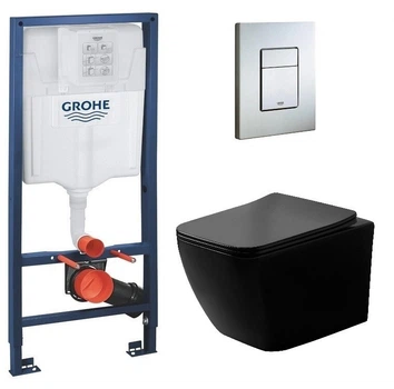 Инсталляция GROHE Rapid SL 38772001+ Унитаз подвесной DUSEL CUBIS Black Matt DWHT10201030RВ+ Сиденье Slim Soft-Close+Панель смыва Grohe Skate Cosmopolitan
