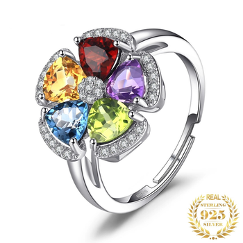 Срібна каблучка 925 проби з натуральними самоцвітами "Sophistication", розмір регулюється