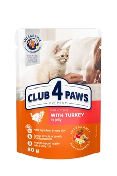 Вологий корм для кошенят Club 4 Paws в желе з індичкою 80 г (4820215364263)