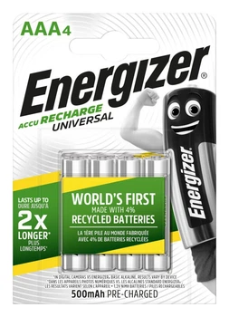 Аккумулятор Energizer Recharge Universal, AAA/(HR03), 500mAh, LSD Ni-MH, блистер 4шт