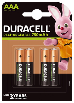 Аккумулятор Duracell Recharge DC2400, AAA/(HR03), 750mAh, Ni-MH, блистер 4шт