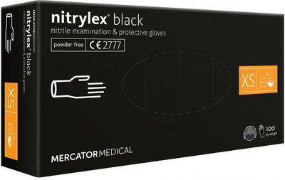 Перчатки нитриловые Mercator Medical nitrylex (100 шт), размер XS, чёрные