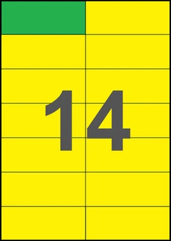 105×42,4мм ЖЕЛТАЯ Самоклеящаяся бумага А4, 14 Этикеток на листе, Упаковка 100 листов