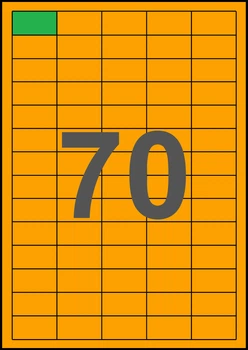 38×20мм ОРАНЖЕВАЯ Самоклеящаяся бумага А4, 70 Этикеток на листе, Упаковка 100 листов