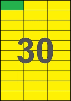 70×29,7мм ЖЕЛТАЯ Самоклеящаяся бумага А4, 30 Этикеток на листе, Упаковка 100 листов