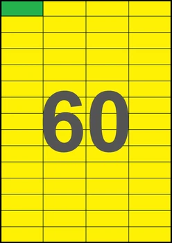 52,5×19,8мм ЖЕЛТАЯ Самоклеящаяся бумага А4, 60 Этикеток на листе, Упаковка 100 листов