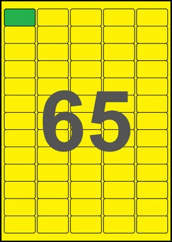 38×21,2мм ЖЕЛТАЯ Самоклеящаяся бумага А4, 65 Этикеток на листе, Упаковка 100 листов