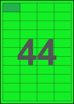 48,5×25,44мм ЗЕЛЕНАЯ Самоклеящаяся бумага А4, 44 Этикетки на листе, Упаковка 100 листов
