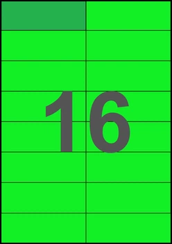 105×37мм ЗЕЛЕНАЯ Самоклеящаяся бумага А4, 16 Этикеток на листе, Упаковка 100 листов