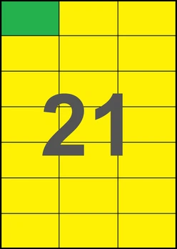 70×42,4мм ЖЕЛТАЯ Самоклеящаяся бумага А4, 21 Этикетка на листе, Упаковка 100 листов