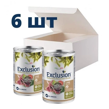 Упаковка влажного корма для собак Exclusion Adult Lamb c ягненком 400г 6шт