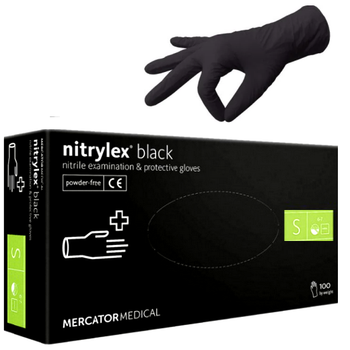 Перчатки нитриловые Mercator Medical nitrylex (100 шт), размер S, чёрные