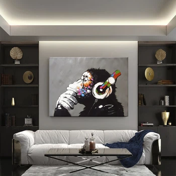 Картина Холстович Music Monkey 50х65 см. Інтер'єрна картина для офісу, вітальні, спальні