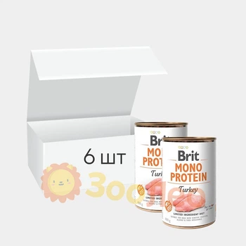 Упаковка влажного корма для собак Brit Mono Protein Dog, с индейкой, 400 г (6 шт)