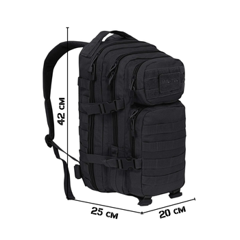 Тактический рюкзак 20 л Черный MIL-TEC Assault Small 20L Black с системой MOLLE Военный Рюкзак Армейский Штурмовой Водоотталкивающий