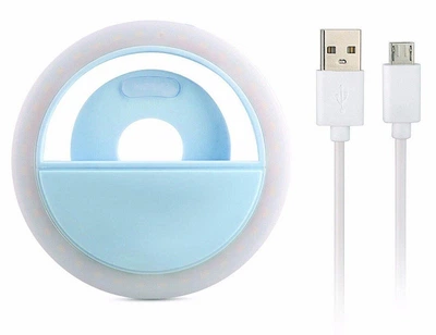 Светодиодное селфи-кольцо Selfie Ring Light с USB-зарядкой 3 режима голубое
