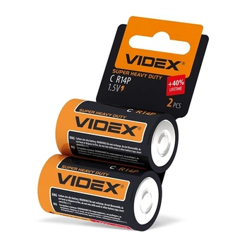 Батарейка сольова Videx R14P/C 1шт SHRINK CARD