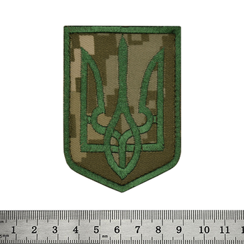 Нашивка на липучці Герб України (зелений Тризуб, цифровий камуфляж)