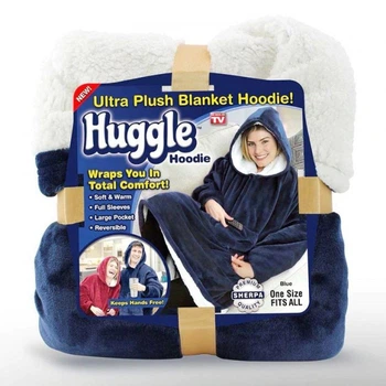 Толстовка плед з капюшоном і рукавами Huggle Hoodie оверсайз Синій