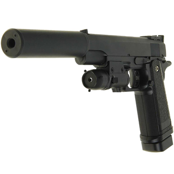 G6A Страйкбольный пистолет Galaxy Colt M1911 Hi-Capa с глушителем и прицелом металл черный