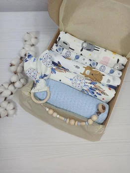 Подарочный комплект для малыша: плед, пеленки и грызунец a.l.babybox Ловец снов Синий