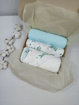 Набор для младенцев: плед, пеленка и полотенце a.l.babybox Морские жители Голубой