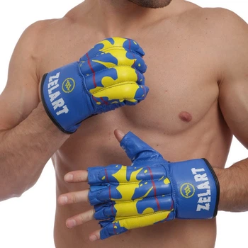 Снарядные перчатки шингарты кожаные Zelart 4224 Blue-Yellow размер XL
