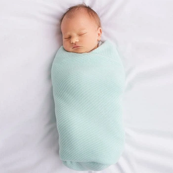 Тонкий в'язаний плед LullaLove Mint, 90х90 см для сповивання