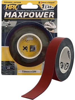 Двусторонняя лента HPX Maxpower Outdoor для экстремальных нагрузок - для наружных работ 19 мм х 2 м Черная (OT1902)