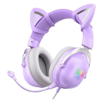 Игровые наушники Onikuma X11 с микрофоном и LED RGB подсветкой кошачьи ушки проводные Purple