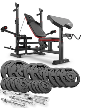 Силовой набор Hop-Sport Strong 106 кг со скамьей HS-1075 и чугунными дисками