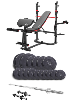 Набор Elitum Titan 68кг со скамьей HS-1065HB Pro, штангой и гантелями