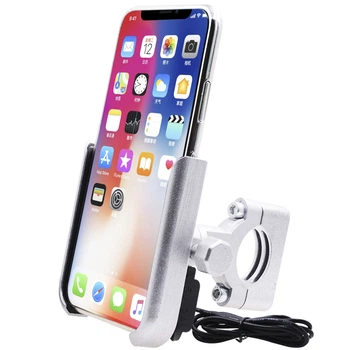 Держатель для смартфона на руль мотоцикла / электровелосипеда Addap BPH-04m silver, с USB зарядкой, для диагонали 4"-6,5" (7751)