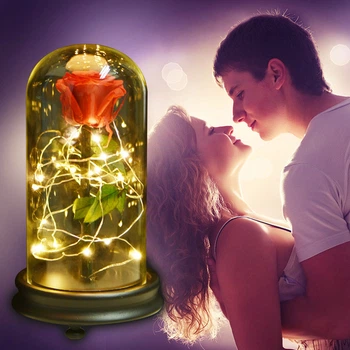 Троянда в колбі з LED підсвічуванням Rose of Love квітка-нічник вічна троянда 17 см Red