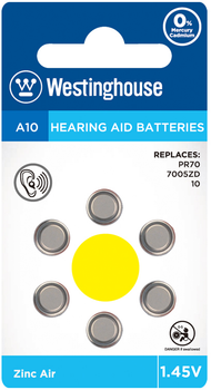 Воздушно-цинковые батарейки Westinghouse для слуховых аппаратов А10 1.45 В 6 шт (889554002834)