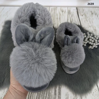 Капці жіночі сірі хутряні з великим помпоном та вушками 36/37 р (23 см) 2639