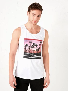 Мужская майка LC Waikiki Ride the wave с принтом пальмы S Белая (LCW T-shirt -7221)