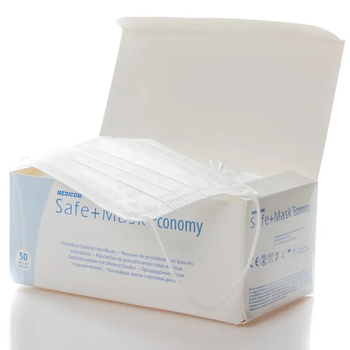 Медичні маски Medicom Mask® Economy сертифіковані тришарові 50 шт. Білі
