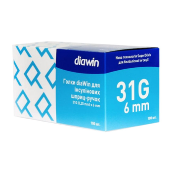 Голки diaWin для інсулінових шприц-ручок 6 мм 31G 100 шт.