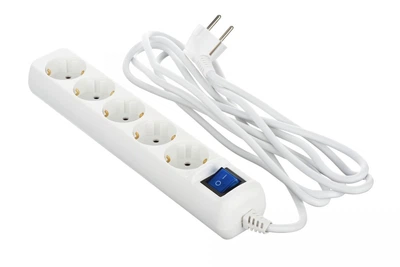 Сітковий фільтр 2Е 5XSchuko з вимикачем, 3G*1.0мм, 3м, white