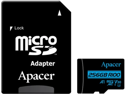 microSDXC (UHS-1 U3) Apacer 256Gb class 10 V30 R100MB/s (adapter SD)