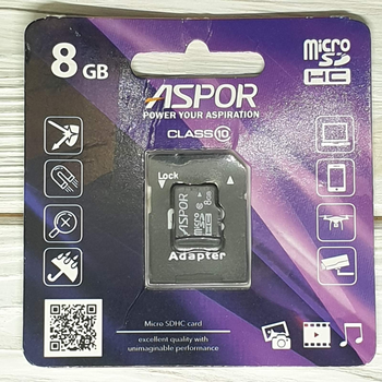 Карта памяти Aspor MicroSDHC 8GB UHS-I (Class 10)+SD adapter