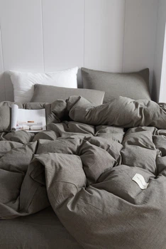 Постельное белье евро Vie Nouvelle Washed cotton вареный хлопок 200х220 W3E темно-серый