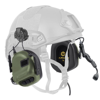 Активные наушники Earmor M32H для стрельбы, тактические, защитные c креплением на шлем и микрофоном - Зеленый