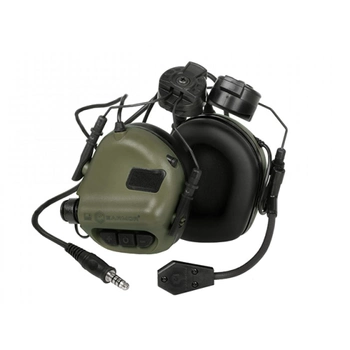 Активні навушники Earmor M32H для стрільби, тактичні, захисні з кріпленням на шолом та мікрофоном Зелені