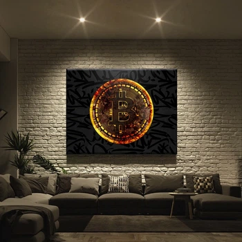 Картина Холстович Gold Bitcoin 50x65 см. Інтер'єрна картина для офісу, вітальні, спальні, подарунок босу