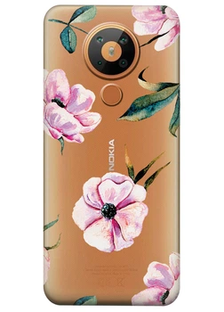 Прозрачный силиконовый чехол iSwag для Nokia 5.3 с рисунком - Пионы (KS2908)