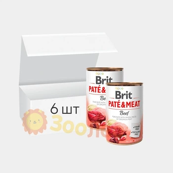 Упаковка вологого корму для собак Brit Paté and Meat Dog, з яловичиною, 400 г (6 шт)