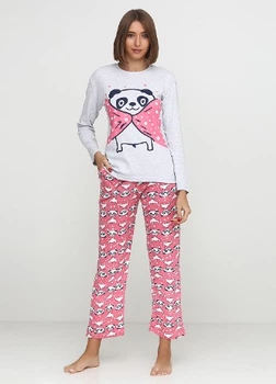 Пижама плотный трикотаж Fawn Pijama 2083_sv.grey-pink XL Светло-серый